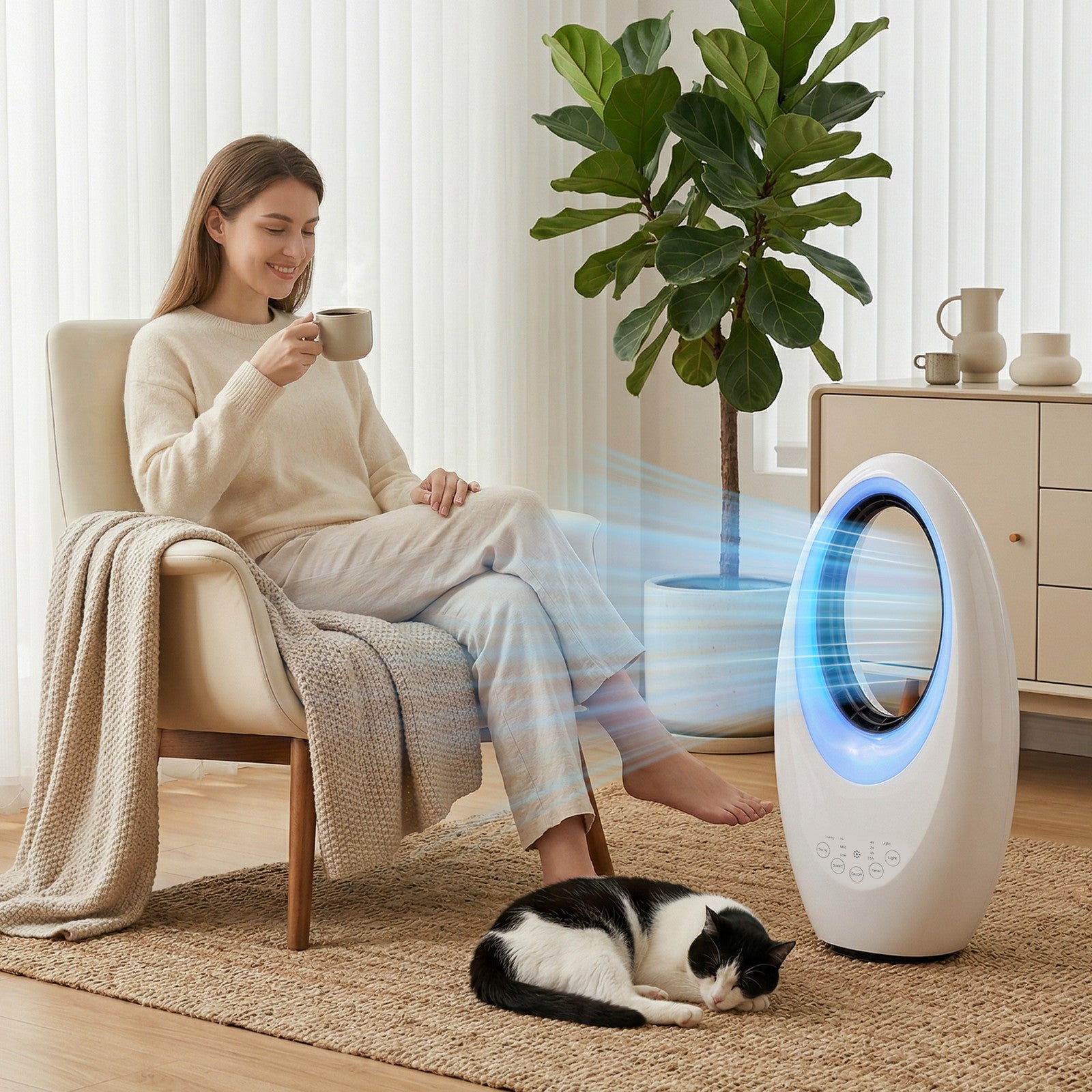 Turmventilator Ohne Rotorblätter, Leiser Ventilator Mit 60° Oszillation